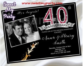 40th Wedding Anniversary Invitation,Ruby Wedding Anniversary Invitation,(3aa)